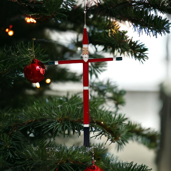 Wooden Stick Santa Ornament With Movable Arms 10.5" - Picture 2 of 8